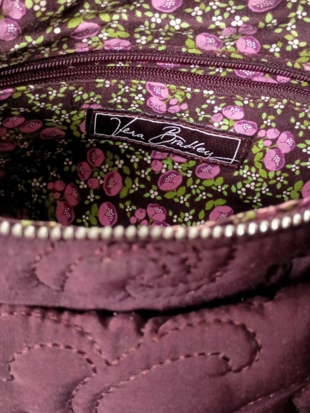 Vera Bradley Deep Plum Quilted With Floral Interior Shoulder Bag EUC - Picture 7 of 8